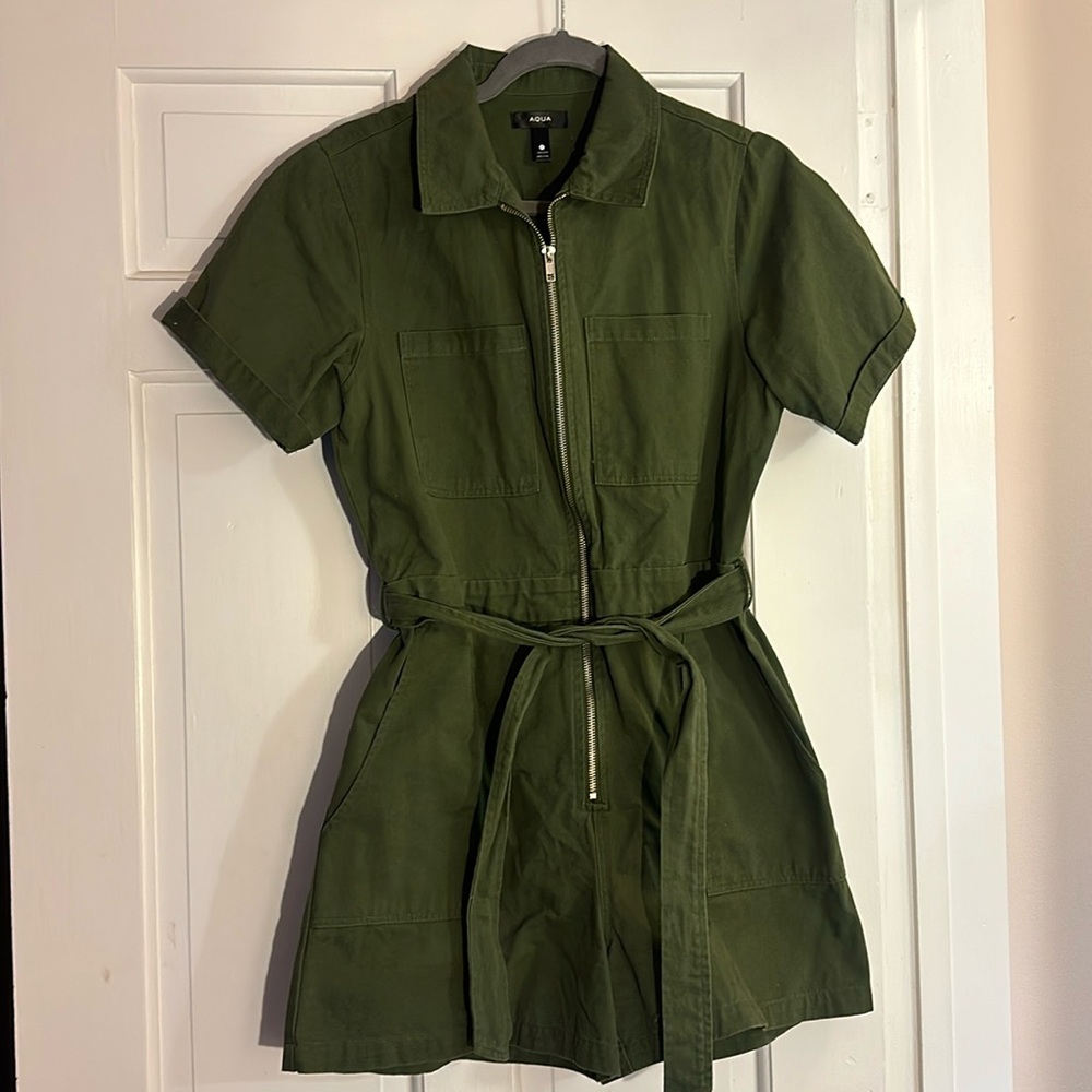 AQUA Army Green Romper with pockets